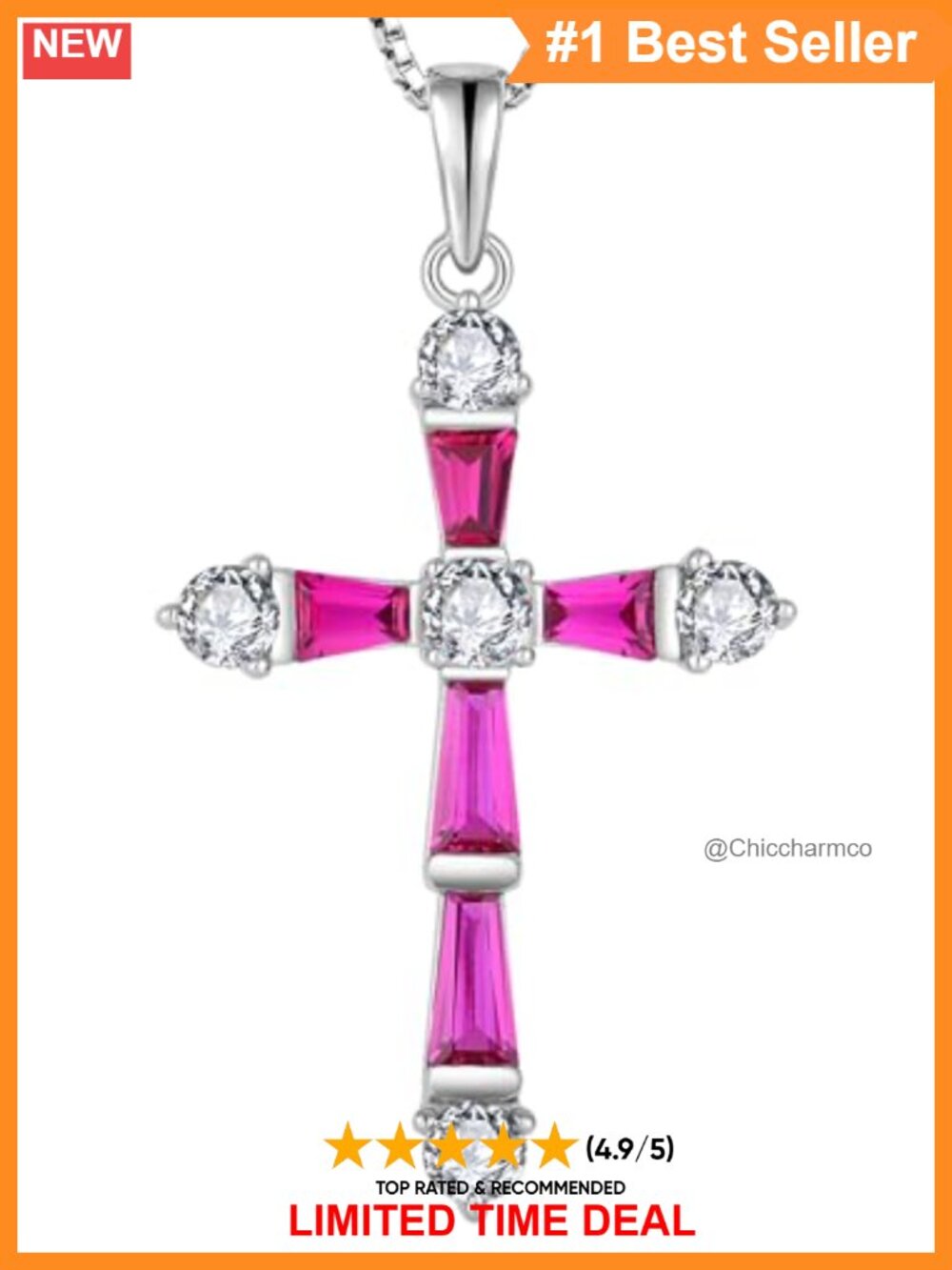 925 Sterling Silver Cross Necklace with Cubic Zirconia Pendant 18in